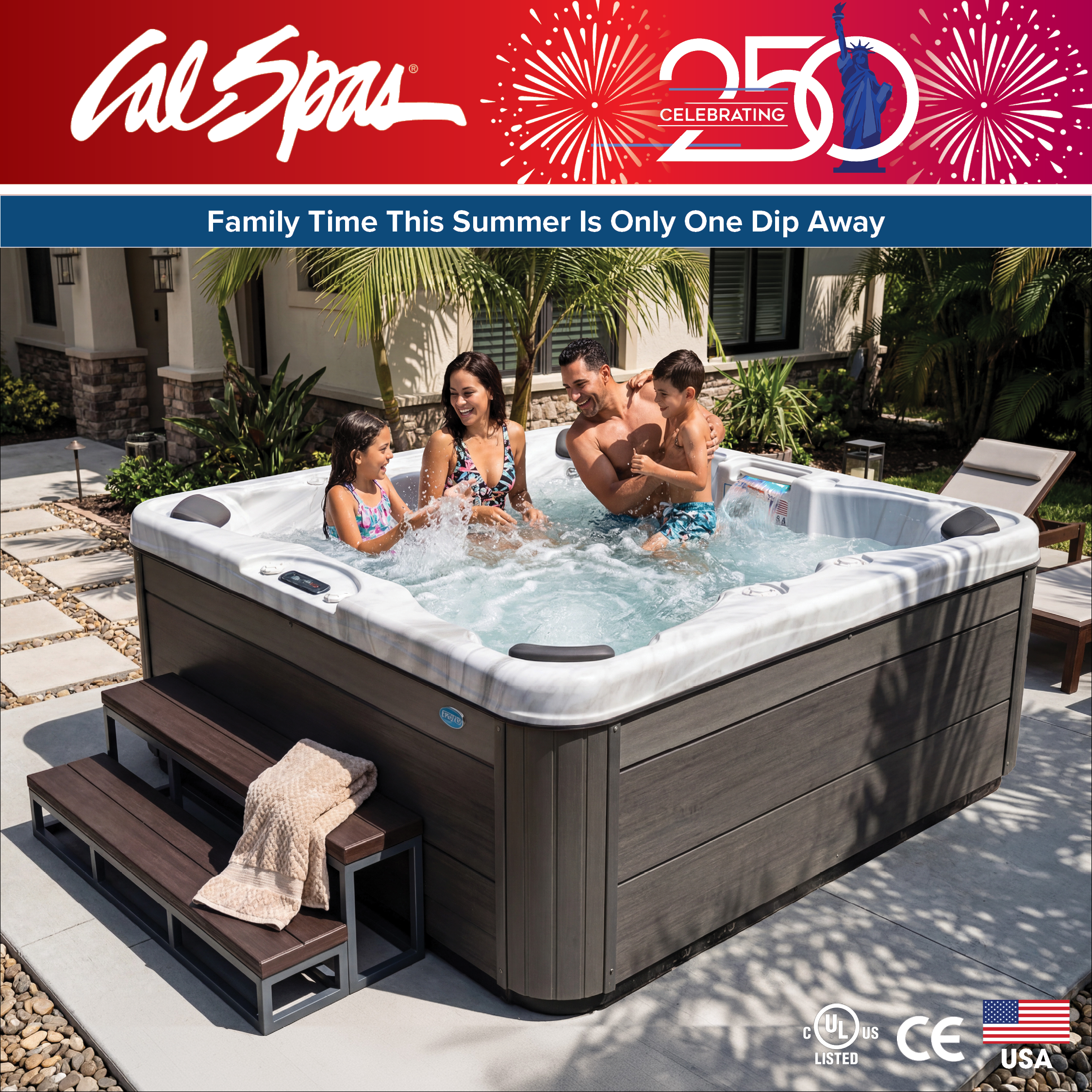 Calspas hot tub being used in a family setting - Los Angeles